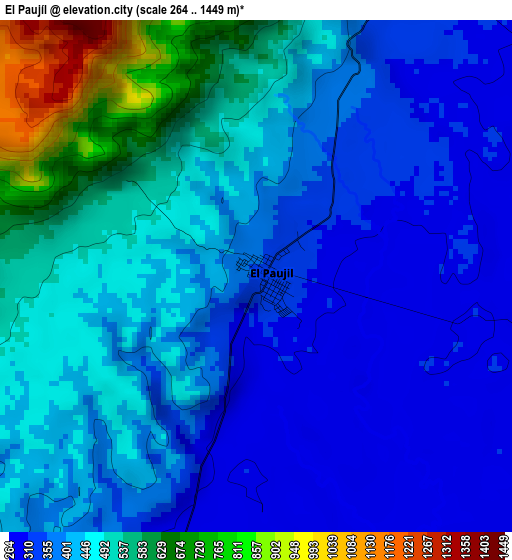 El Paujíl elevation map