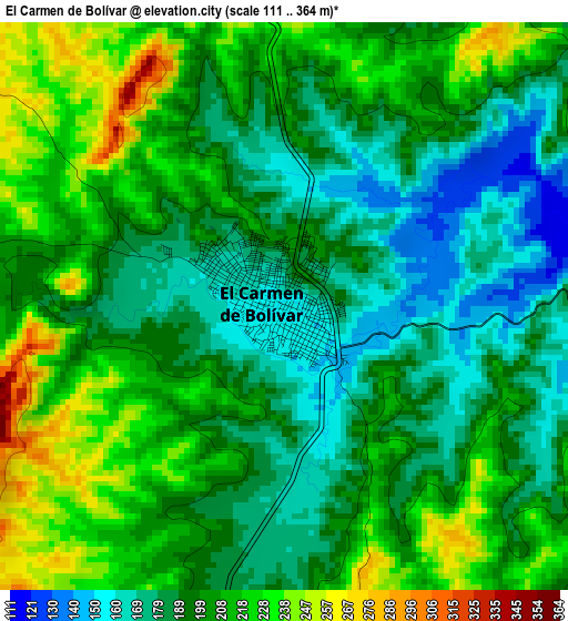 El Carmen de Bolívar elevation map