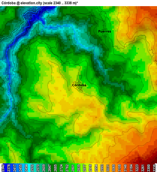 Córdoba elevation map