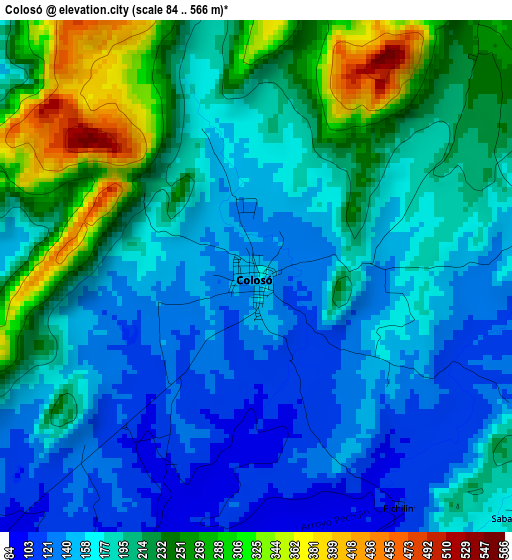 Colosó elevation map