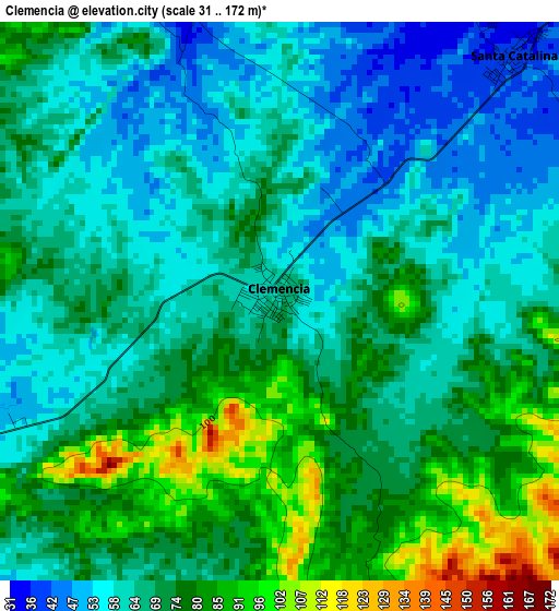 Clemencia elevation map