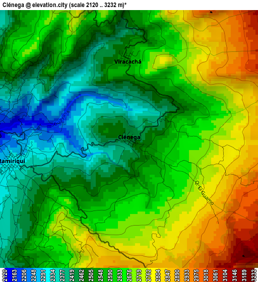 Ciénega elevation map