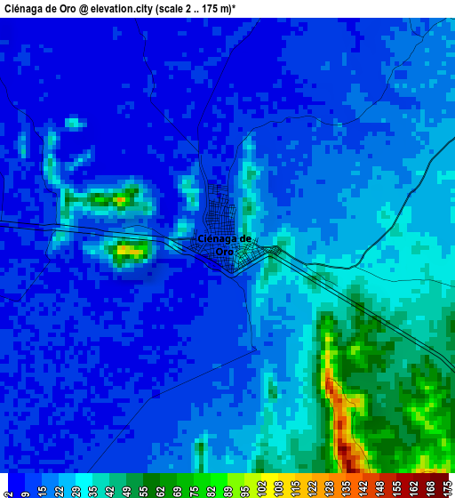 Ciénaga de Oro elevation map