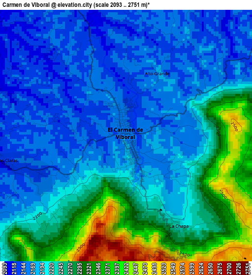 Carmen de Viboral elevation map