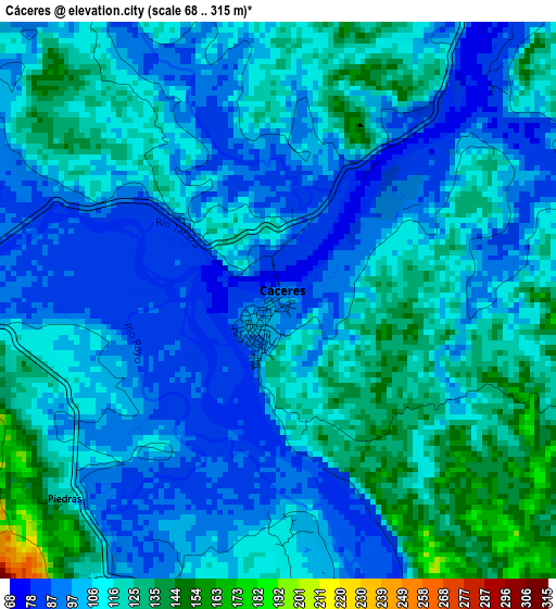 Cáceres elevation map