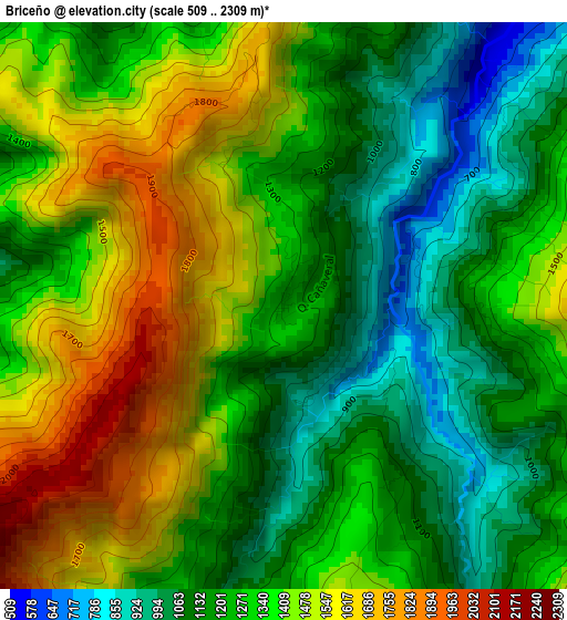 Briceño elevation map