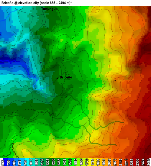 Briceño elevation map