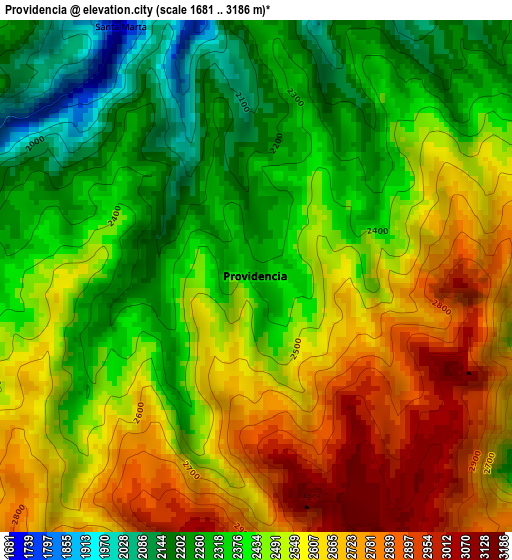 Providencia elevation map