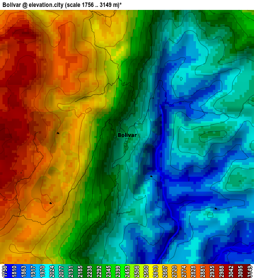 Bolívar elevation map