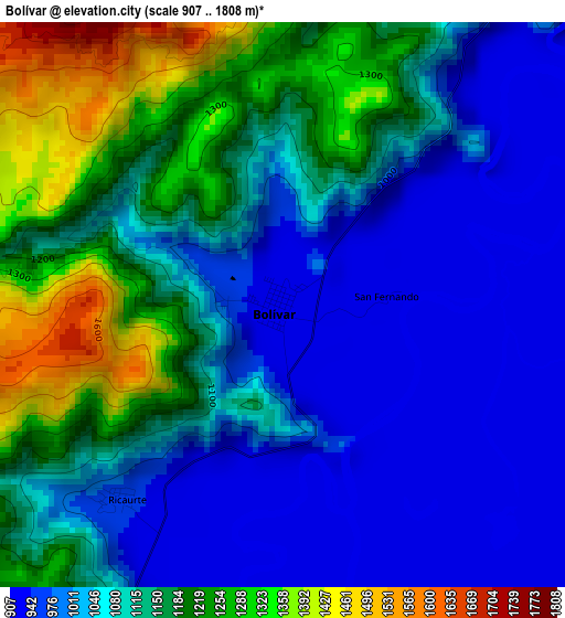 Bolívar elevation map