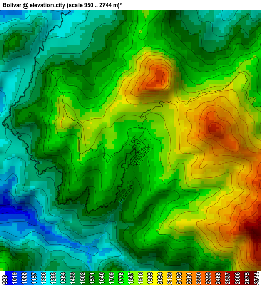 Bolívar elevation map