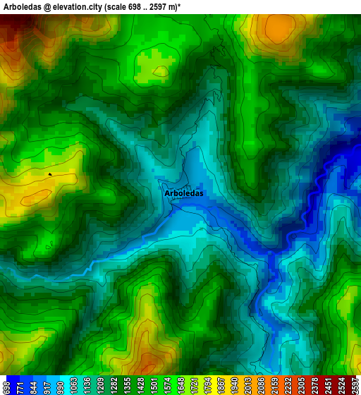 Arboledas elevation map