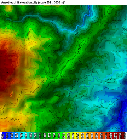 Anzoátegui elevation map