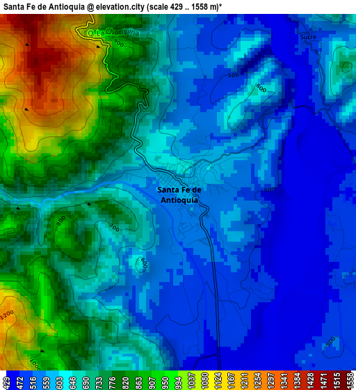 Santa Fe de Antioquia elevation map