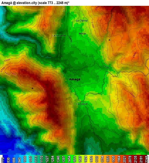 Amagá elevation map