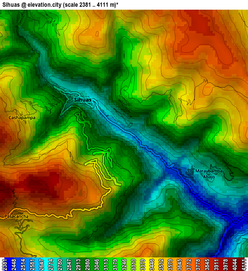 Sihuas elevation map