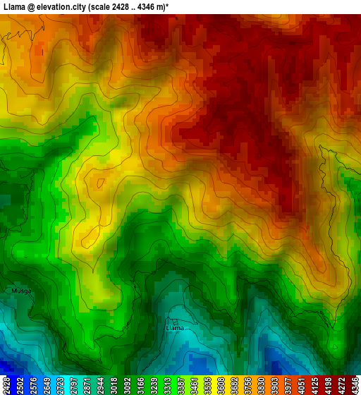 Llama elevation map