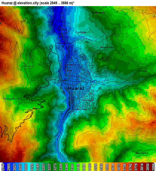 Huaraz elevation map