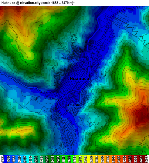Huánuco elevation map