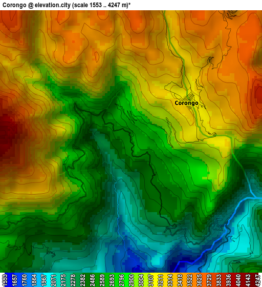 Corongo elevation map