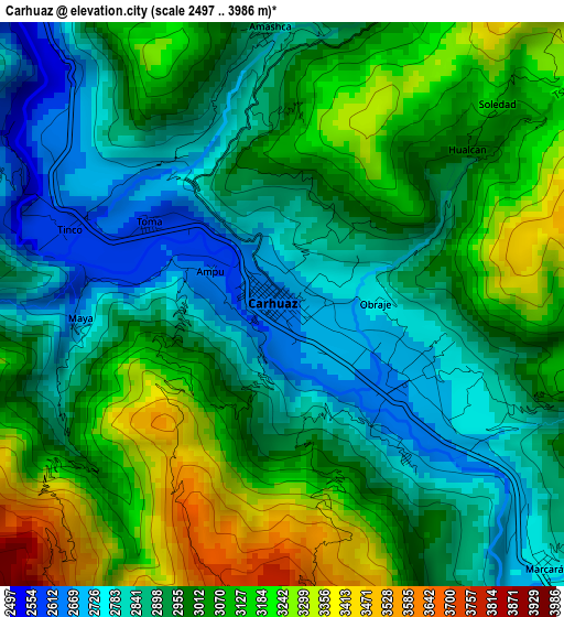 Carhuaz elevation map