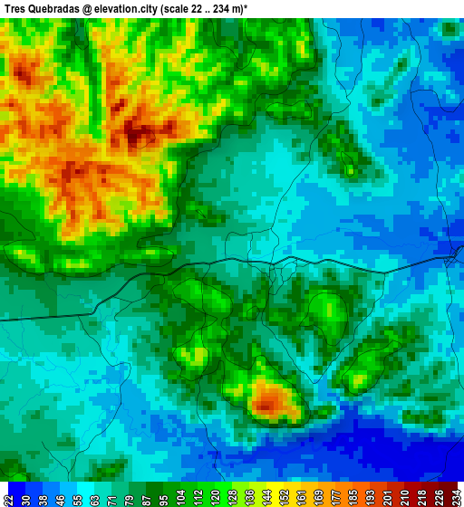Tres Quebradas elevation map