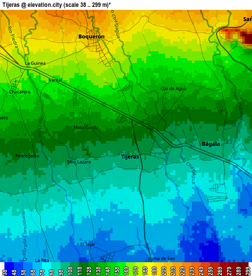 Tijeras elevation map