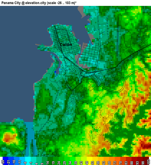 Panama City elevation map