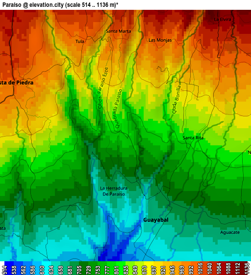 Paraíso elevation map