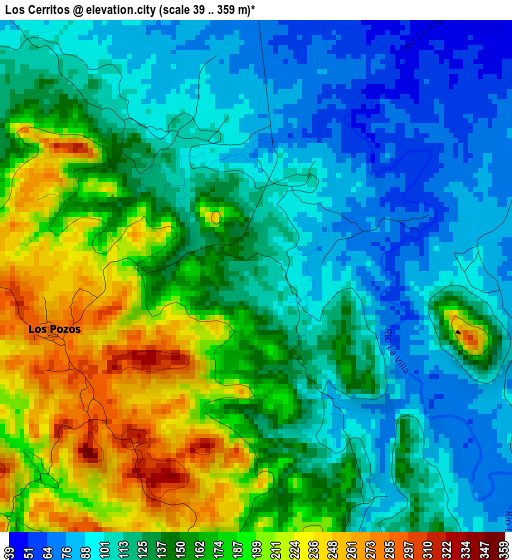 Los Cerritos elevation map