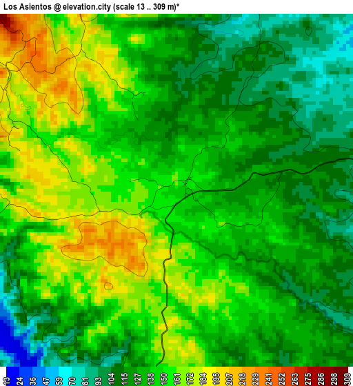 Los Asientos elevation map