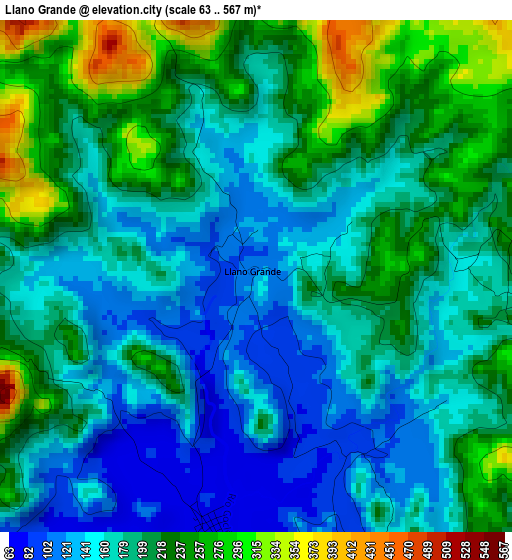 Llano Grande elevation map