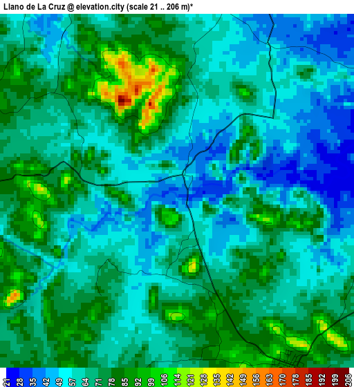 Llano de La Cruz elevation map