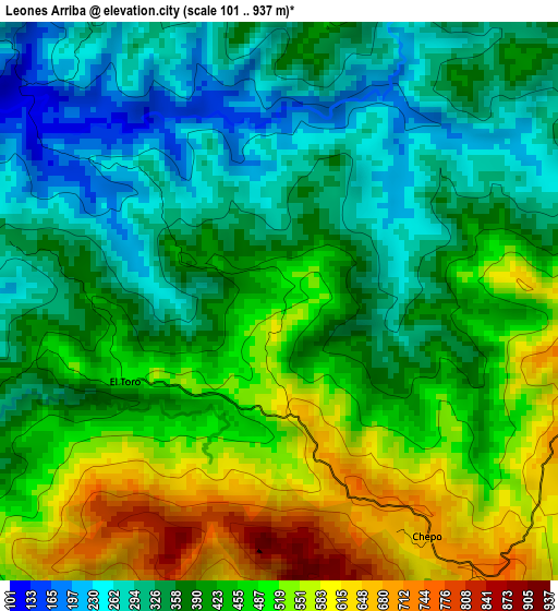 Leones Arriba elevation map
