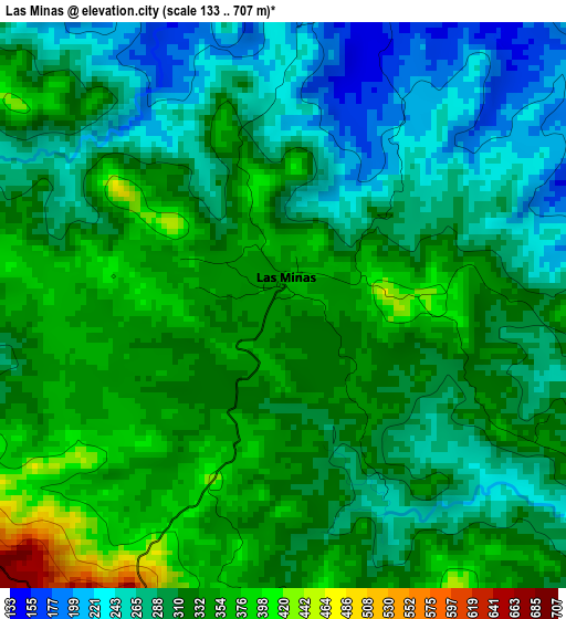 Las Minas elevation map