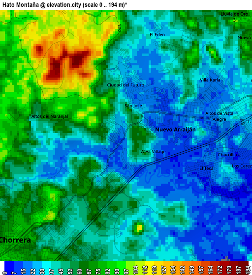 Hato Montaña elevation map