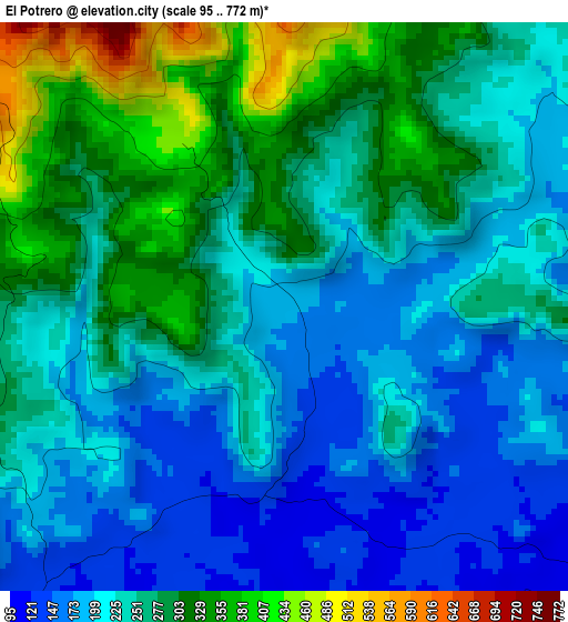 El Potrero elevation map