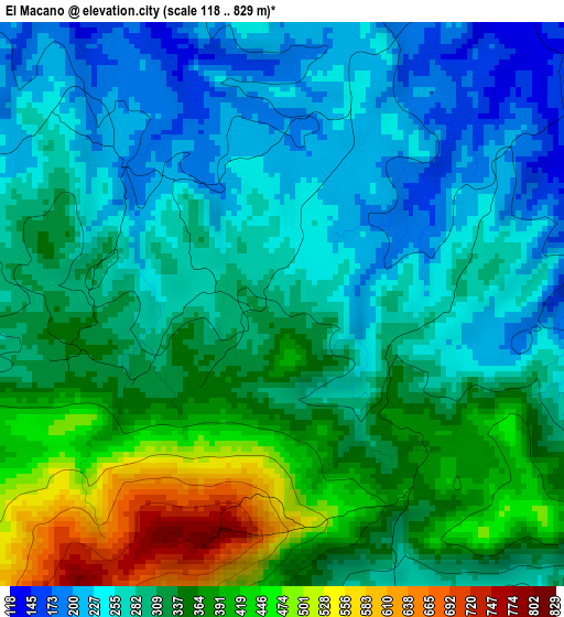 El Macano elevation map