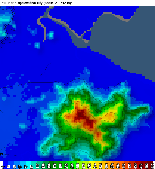 El Líbano elevation map