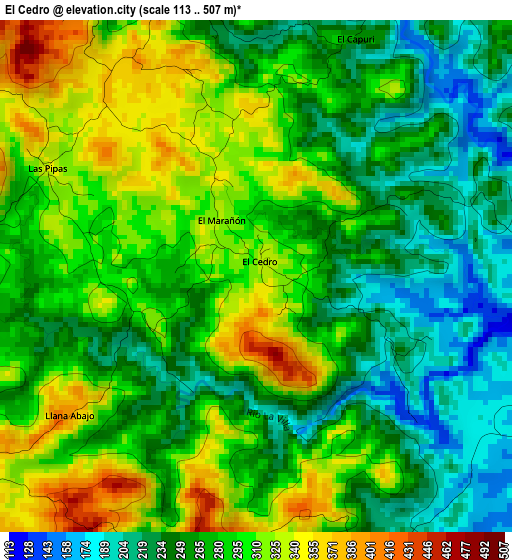El Cedro elevation map