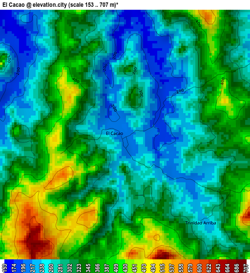 El Cacao elevation map