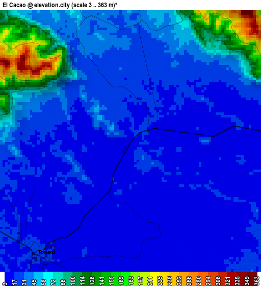 El Cacao elevation map