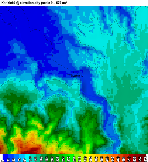 Kankintú elevation map