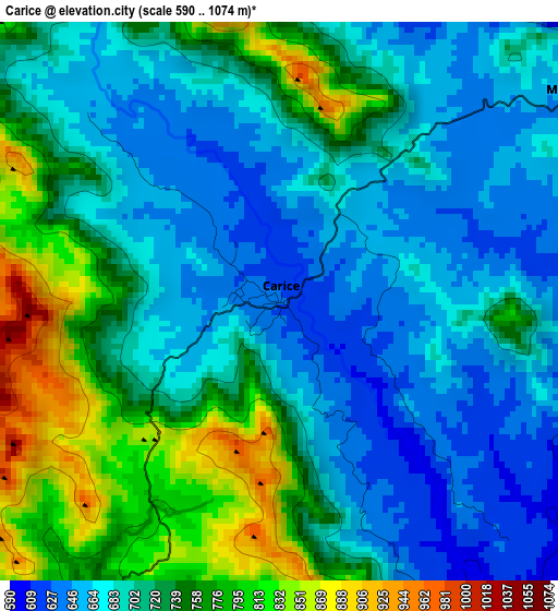 Carice elevation map