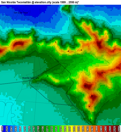 San Nicolás Tecomatlán elevation map