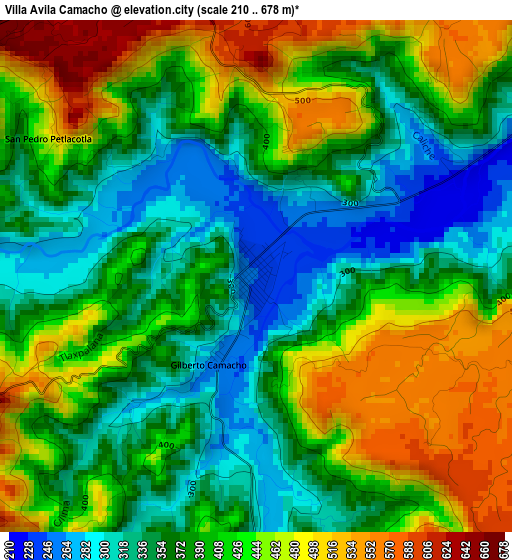 Villa Avila Camacho elevation map