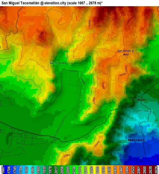 San Miguel Tecomatlán elevation map