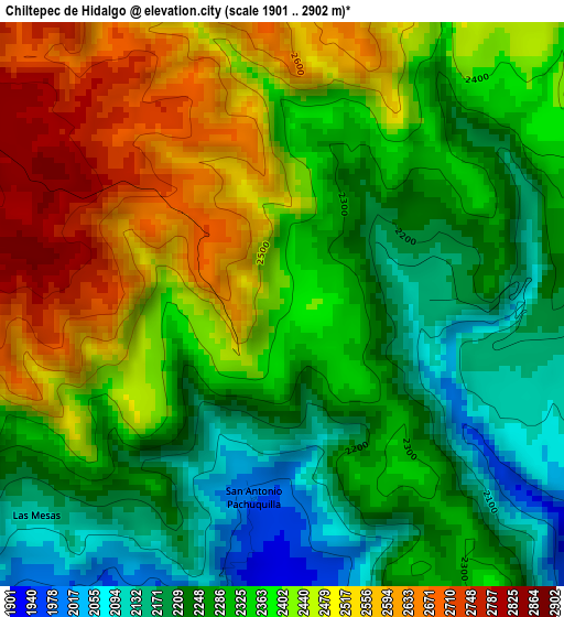 Chiltepec de Hidalgo elevation map