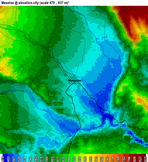 Mesetas elevation map