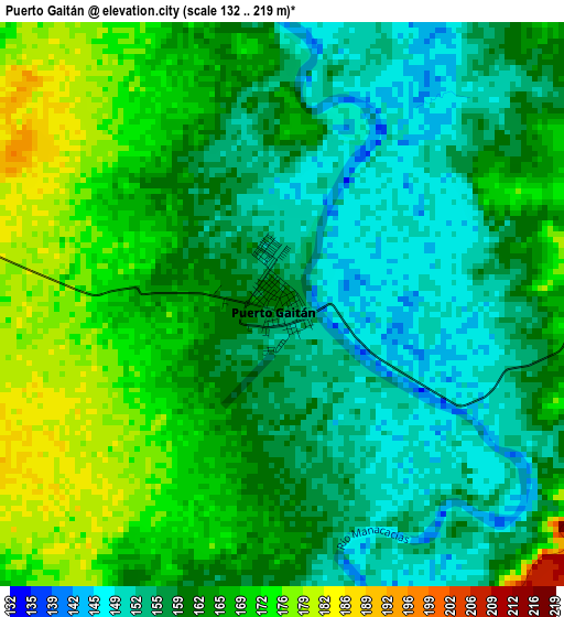 Puerto Gaitán elevation map